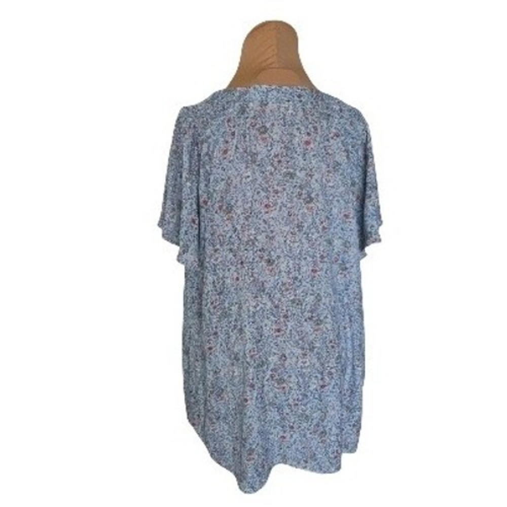 Rose + Olive Womens 2X Cottage Blue Floral Short Sleeve Button Front Blouse Top - Picture 2 of 7